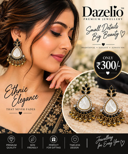 Black & White Pearl Statement Chandbali Earrings for Women