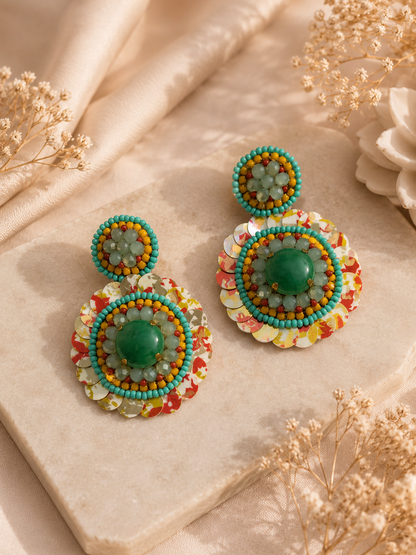 Amicaslexia Tropical Bloom Handcrafted Beaded Statement Earrings