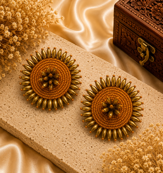 Amicaslexia Handmade Golden Sunburst Statement Earrings