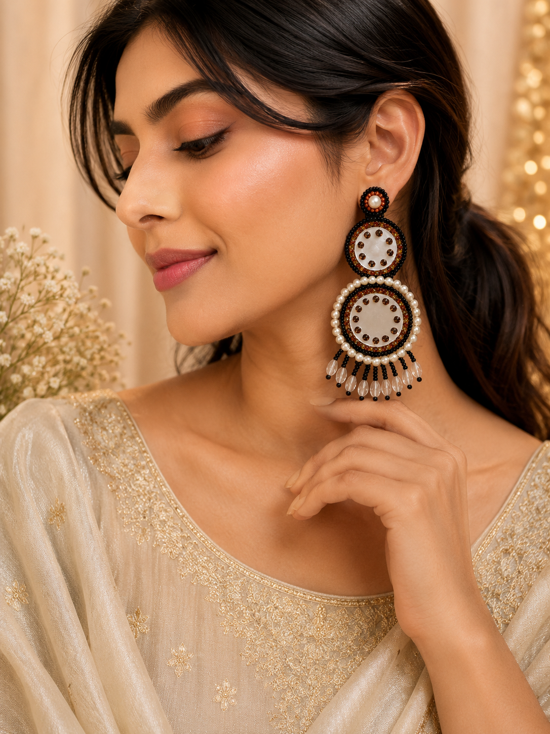 Amica Slexia Pearl Mirror Statement Earrings