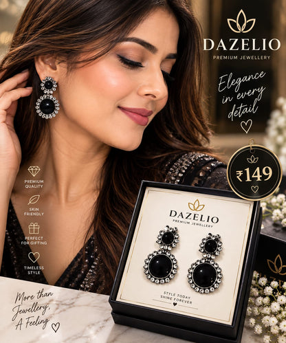 Amica Slexia Black & Silver Statement Earrings for Women