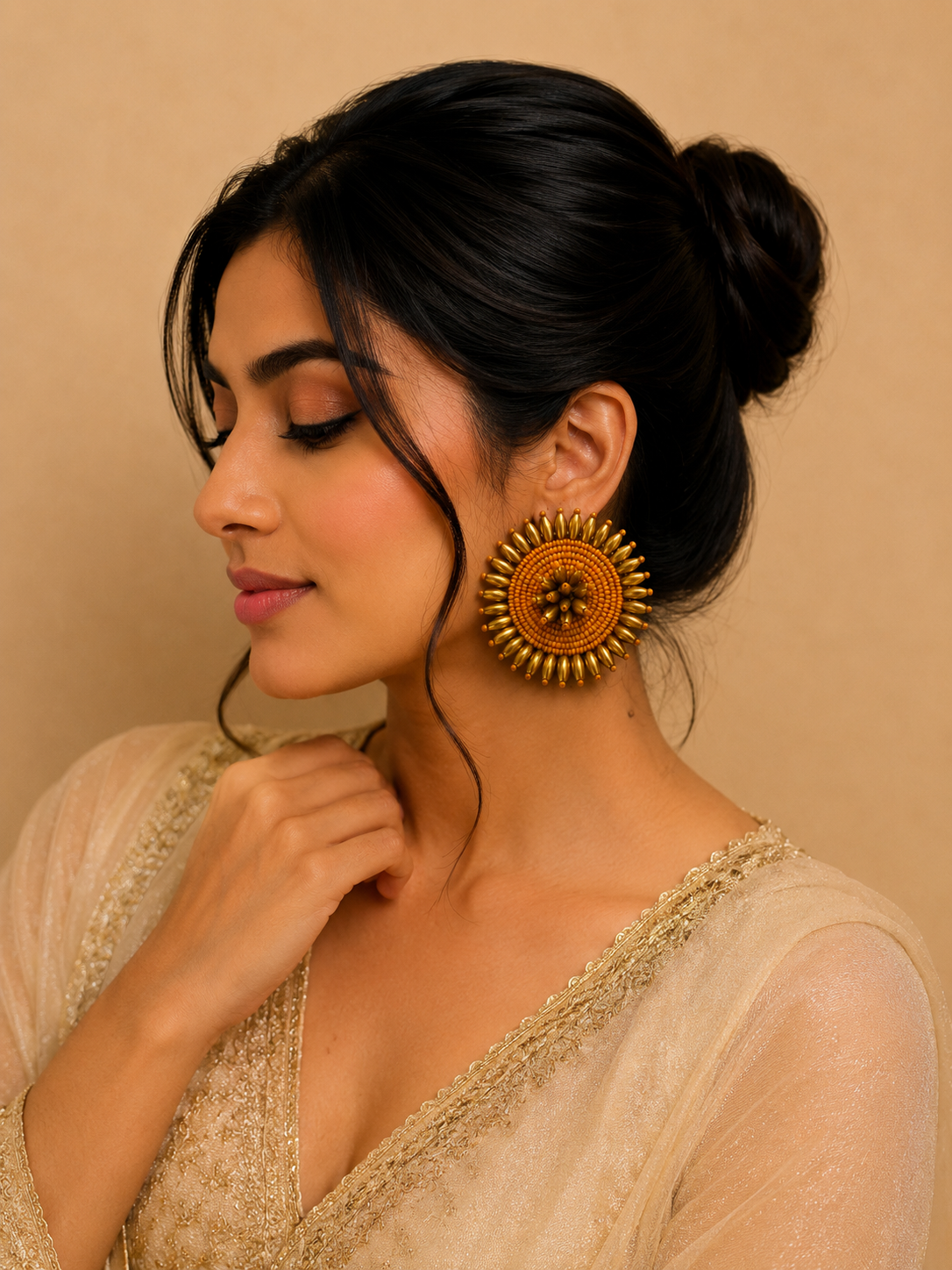 Amicaslexia Handmade Golden Sunburst Statement Earrings