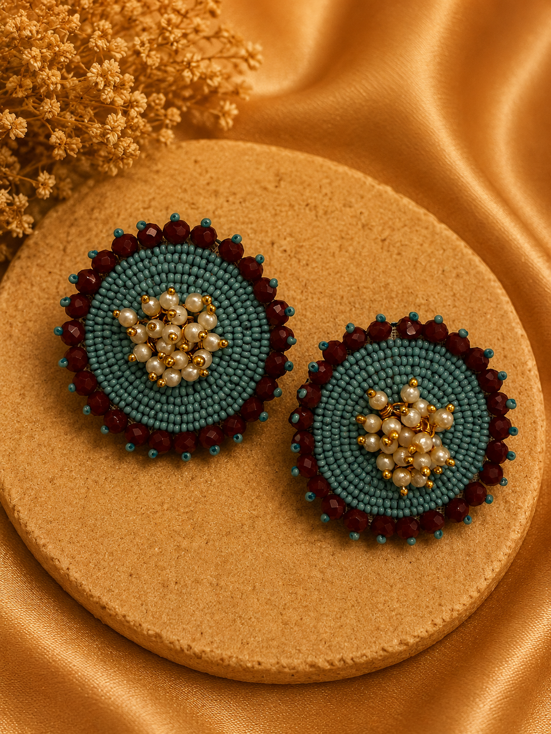 Amicaslexia Pearl Bloom Handcrafted Beaded Stud Earrings