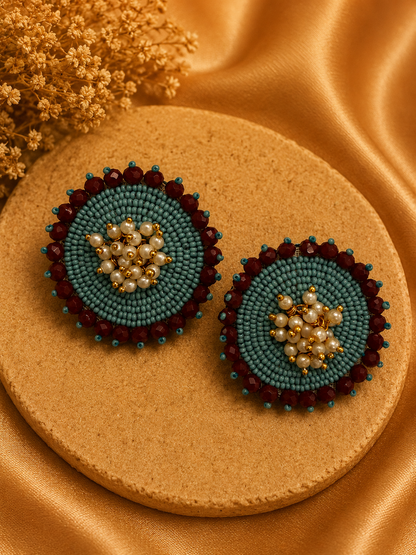 Amicaslexia Pearl Bloom Handcrafted Beaded Stud Earrings