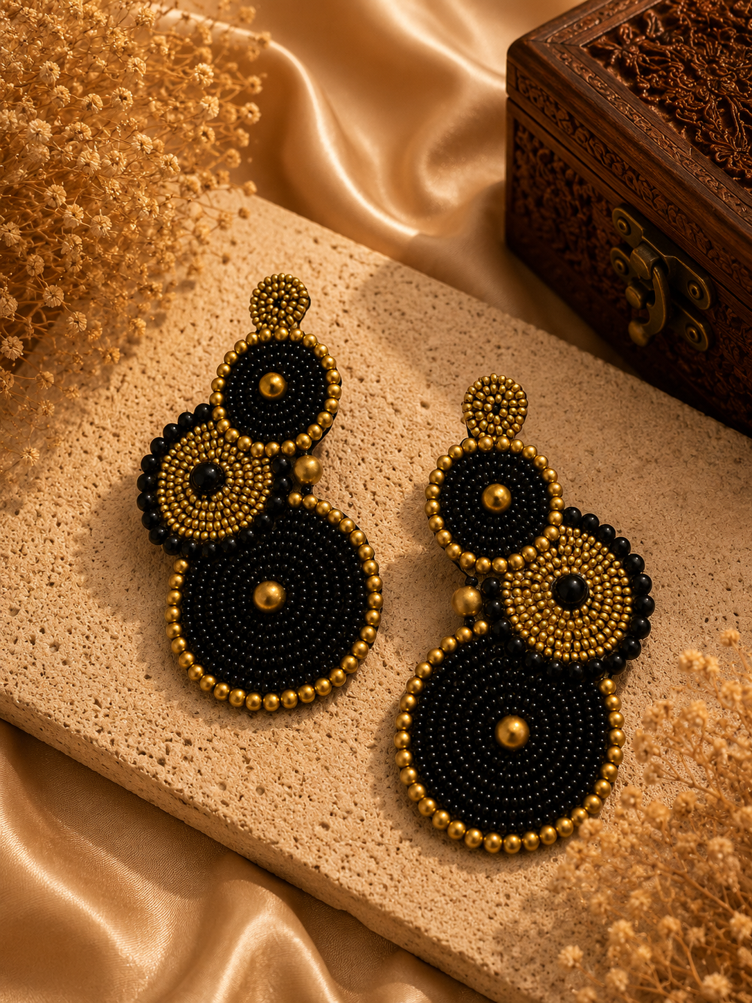 AmicaSlexia Noir Gold Beaded Statement Earrings