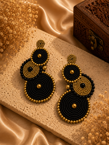 AmicaSlexia Noir Gold Beaded Statement Earrings