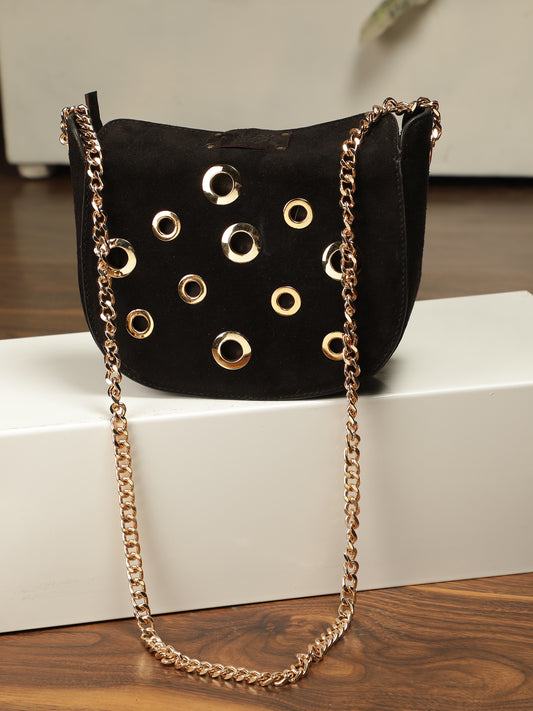 Black Eyelet Sling Bag