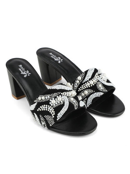 Black Flora Design Lady Heels