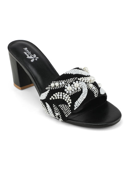 Black Flora Design Lady Heels