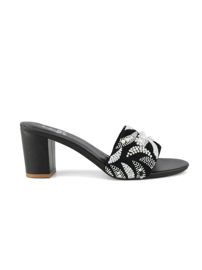 Black Flora Design Lady Heels