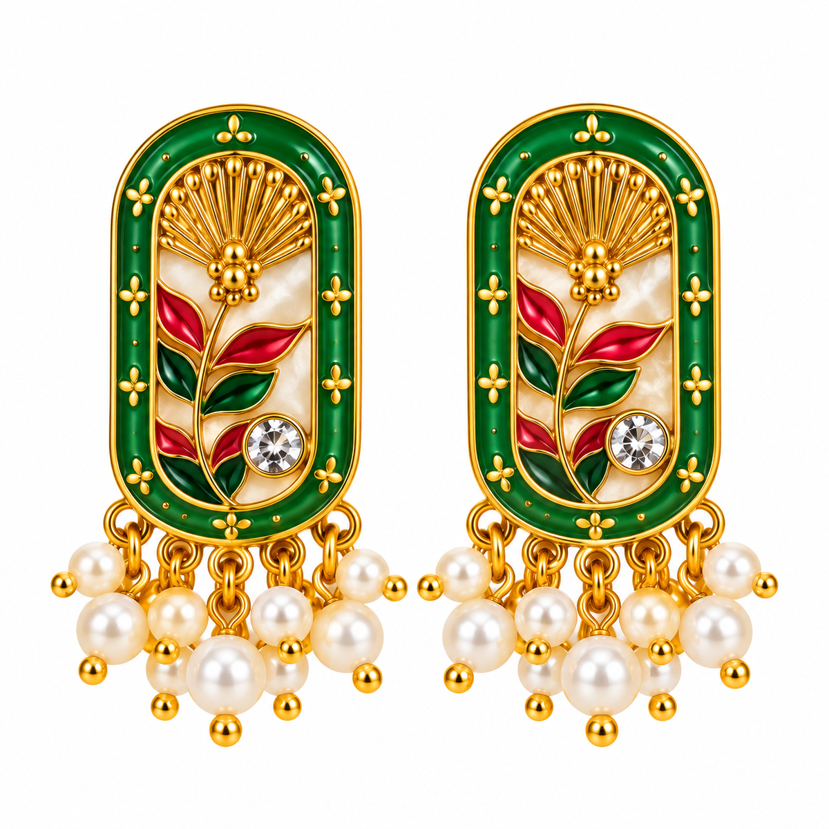 Amica Slexia Green & Pink Floral Statement Earrings for Women