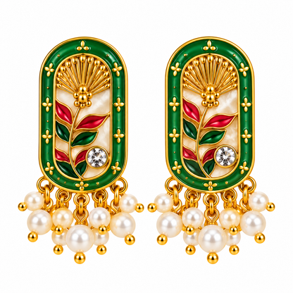 Amica Slexia Green & Pink Floral Statement Earrings for Women
