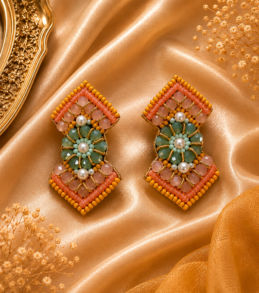 Amica Slexia Pastel Bloom Handcrafted Beaded Statement Earrings