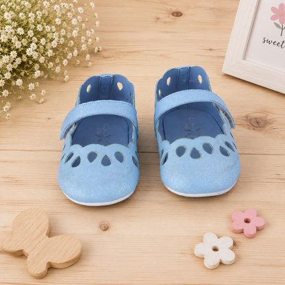 AmicaSlexia Girls Blue Glitter Cutwork Ballerina Flats
