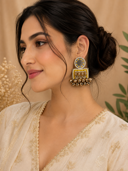 Amicaslexia Mirror Bell Beaded Statement Earrings