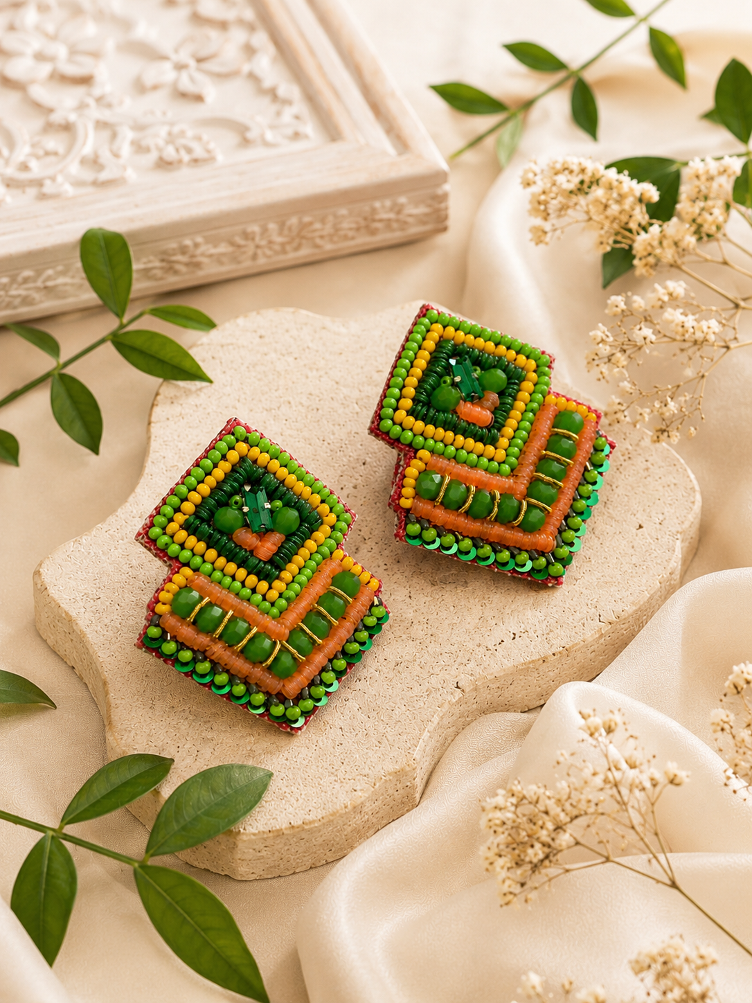 Handmade Multicolor Beaded Statement Earrings