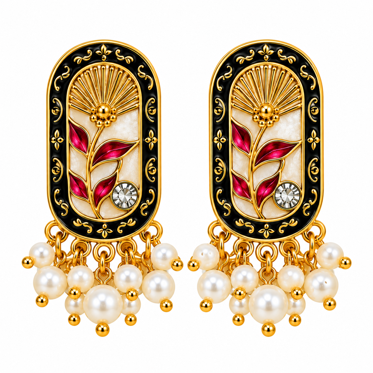 Amica Slexia Black & Red Floral Statement Earrings for Women
