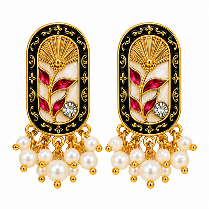 Amica Slexia Black & Red Floral Statement Earrings for Women
