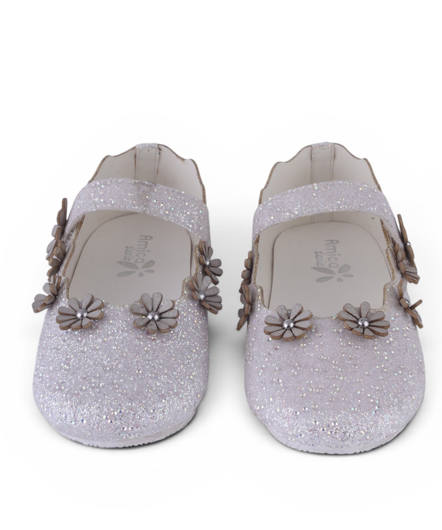 AmicaSlexia Girls White Glitter Floral Ballerina Flats