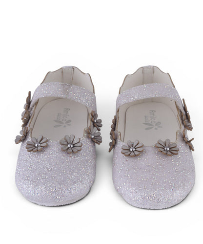 AmicaSlexia Girls White Glitter Floral Ballerina Flats