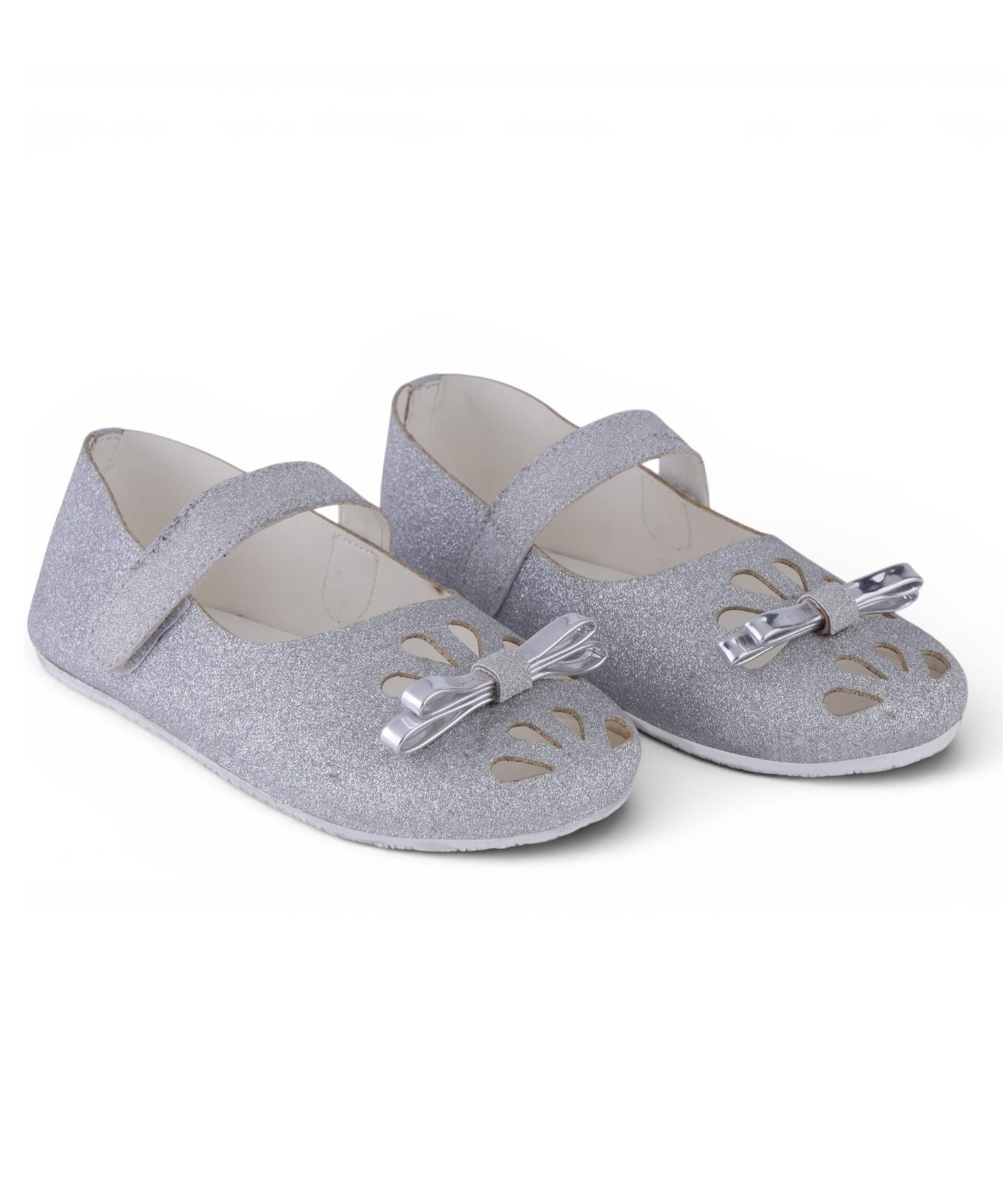 AmicaSlexia Girls Silver Glitter Ballerina Flats with Bow