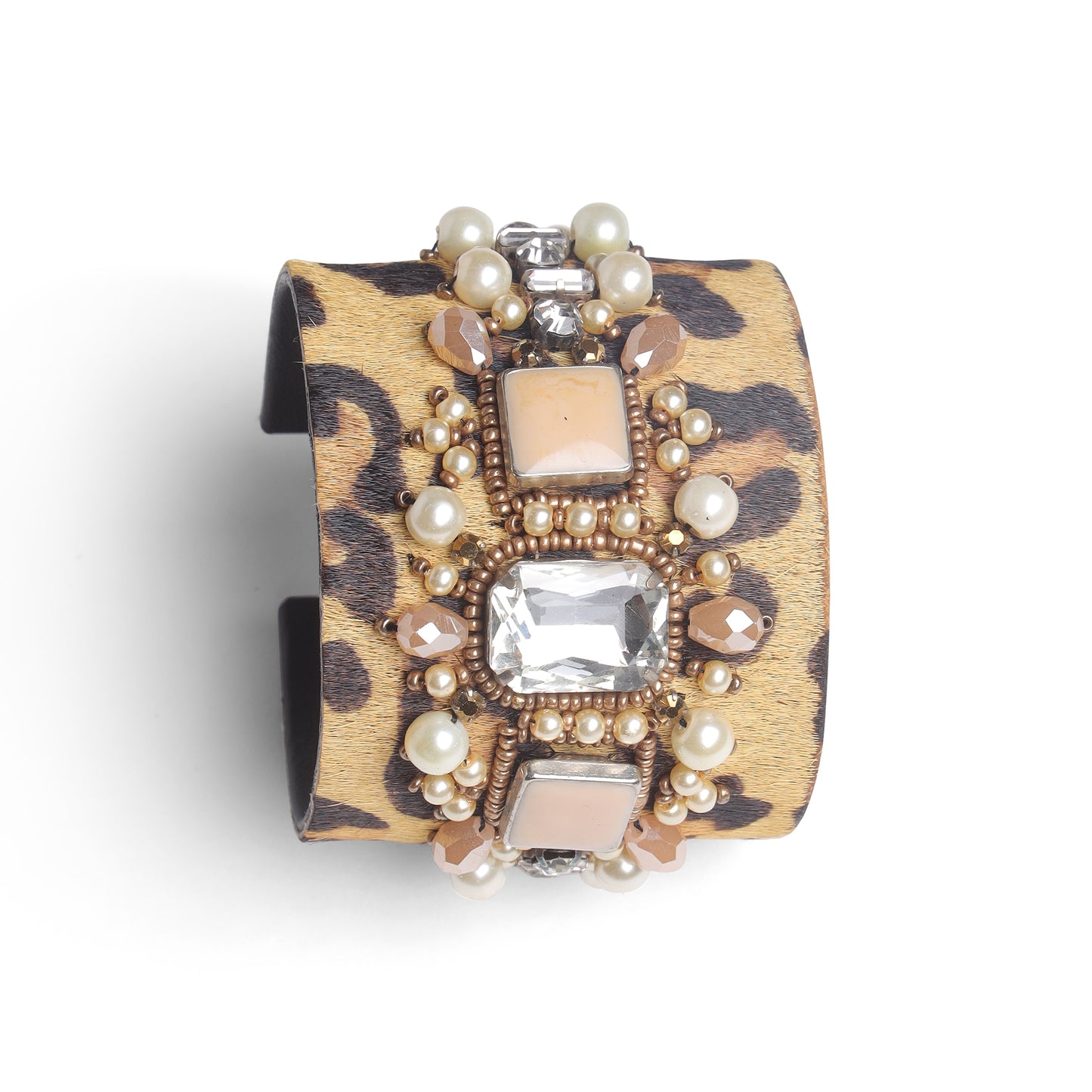 Amica Slexia Leopard Print Embellished Cuff Bangle for Women