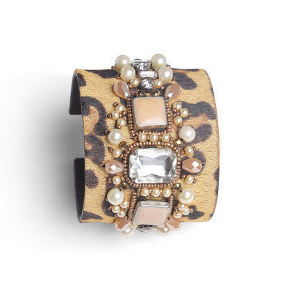Amica Slexia Leopard Print Embellished Cuff Bangle for Women