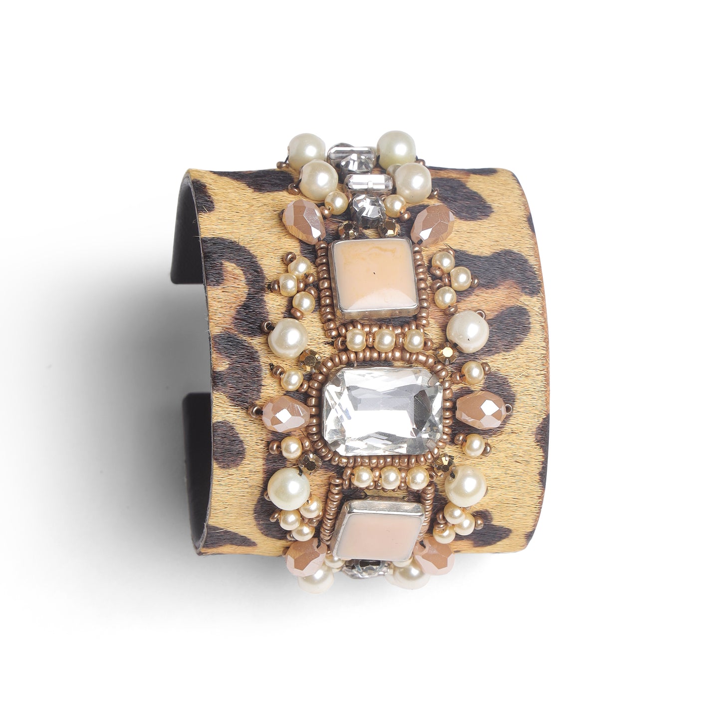 Amica Slexia Leopard Print Embellished Cuff Bangle for Women