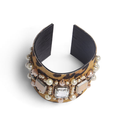 Amica Slexia Leopard Print Embellished Cuff Bangle for Women