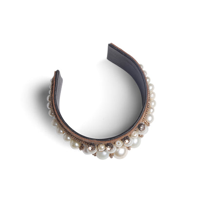 Amica Slexia Pearl Embellished Textured Cuff Bangle for Women