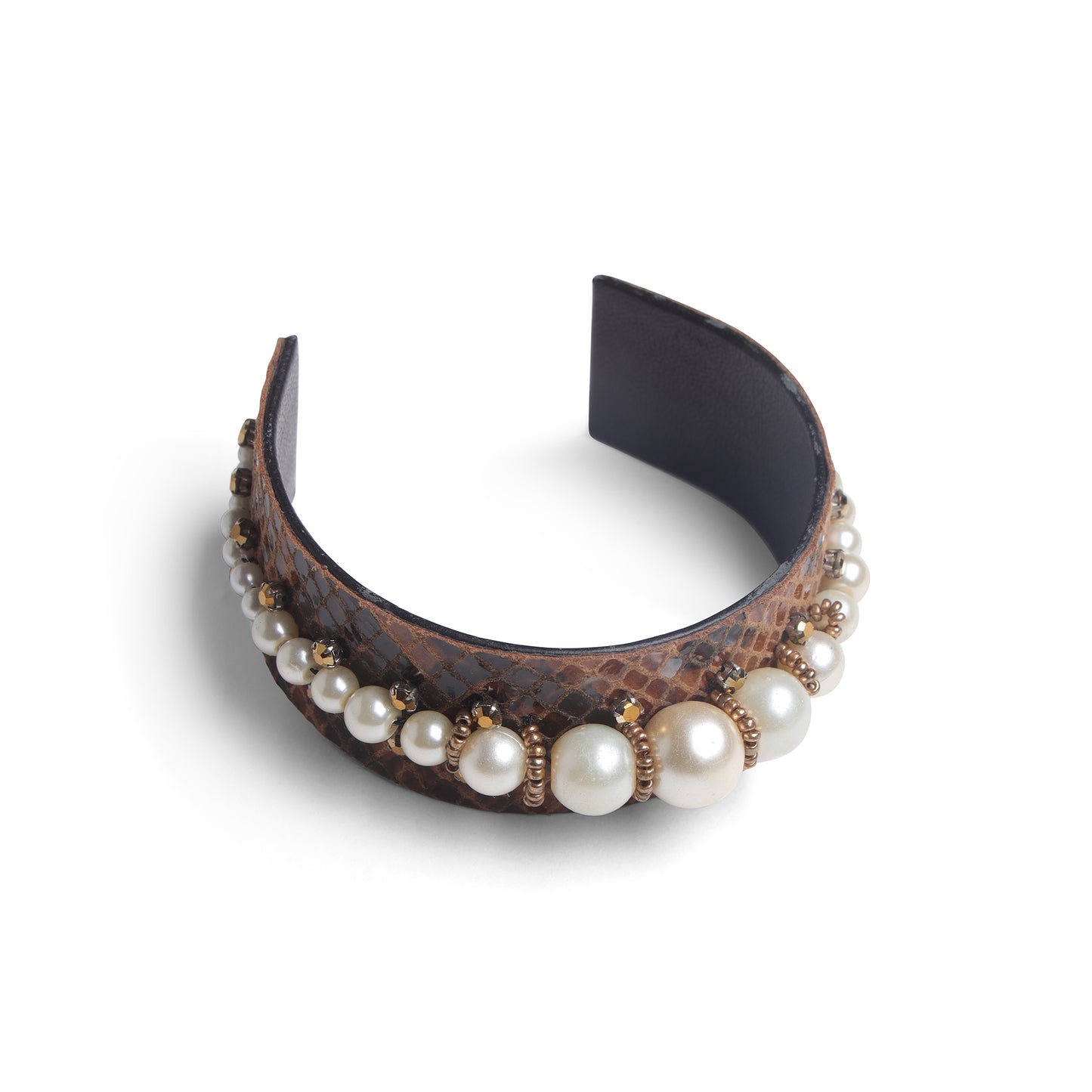 Amica Slexia Pearl Beaded Textured Cuff Bangle for Women