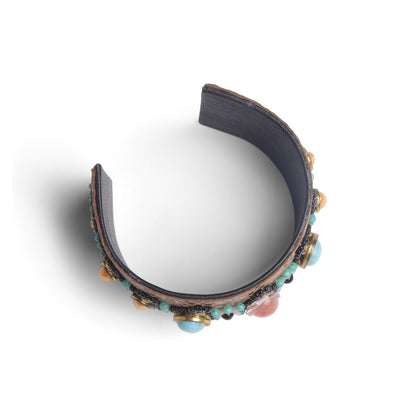 Amica Slexia Multicolor Stone Embellished Textured Cuff Bangle for Women