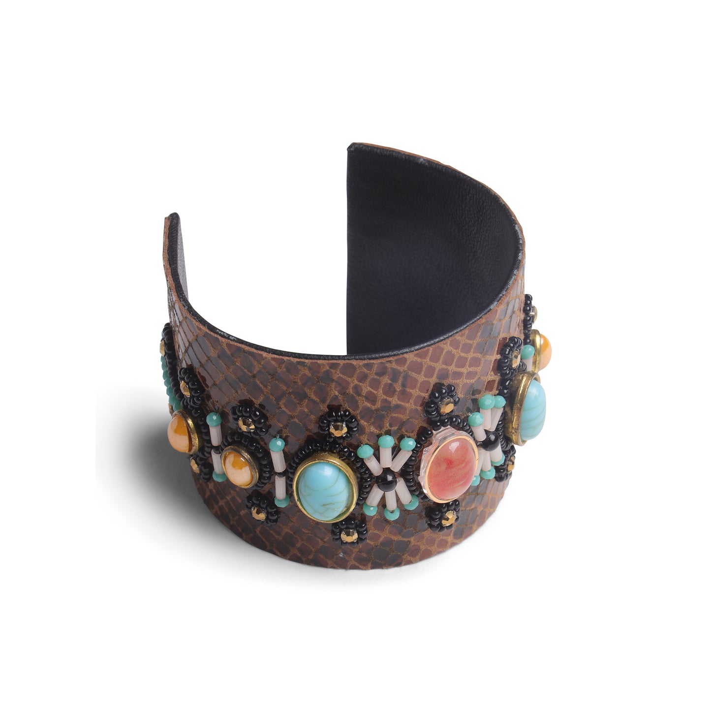 Amica Slexia Multicolor Stone Embellished Textured Cuff Bangle for Women