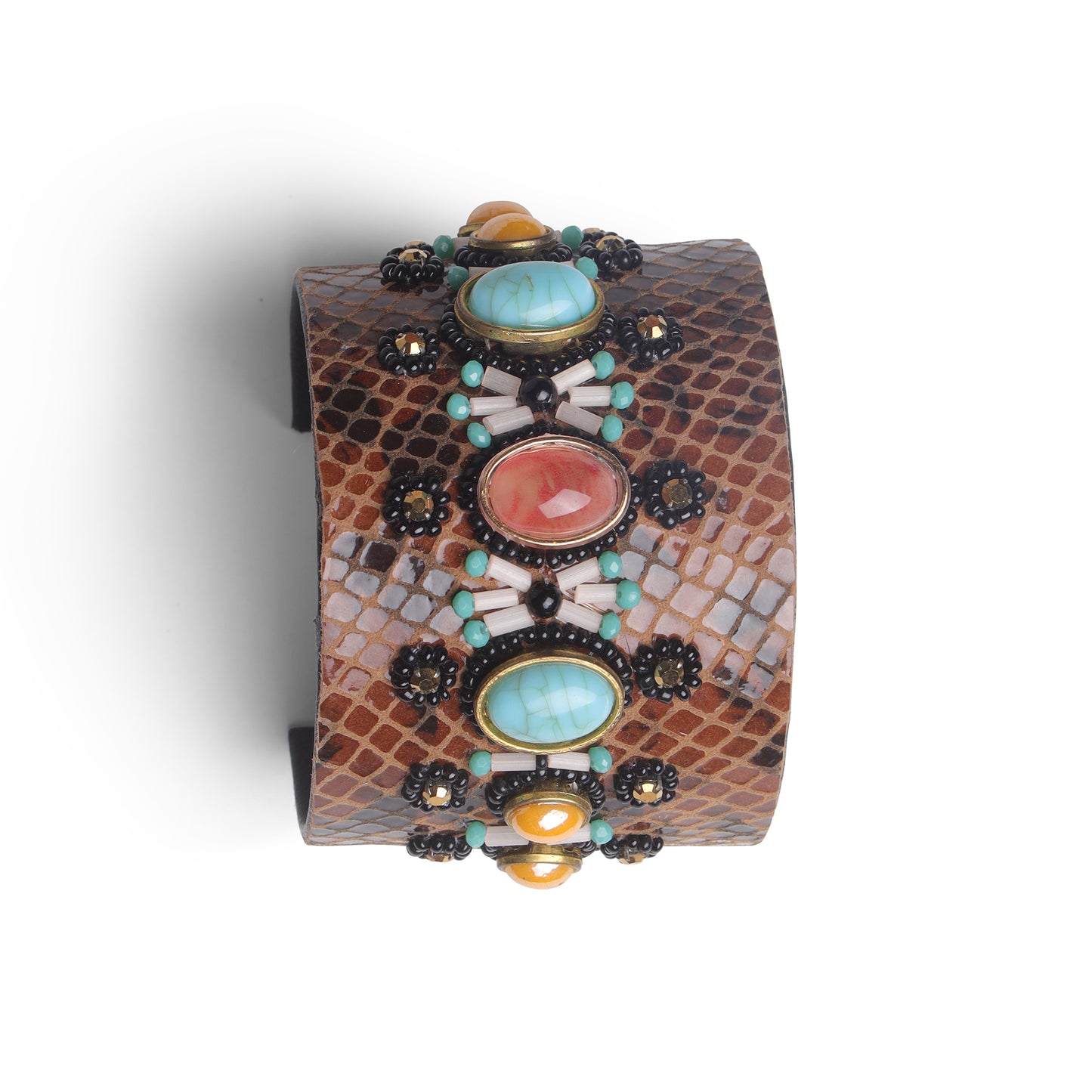 Amica Slexia Multicolor Stone Embellished Textured Cuff Bangle for Women