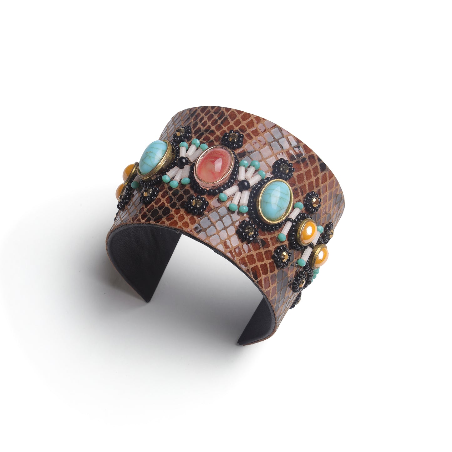 Amica Slexia Multicolor Stone Embellished Textured Cuff Bangle for Women