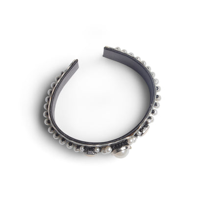 Amica Slexia Pearl & Beige Stone Embellished Textured Cuff Bangle for Women