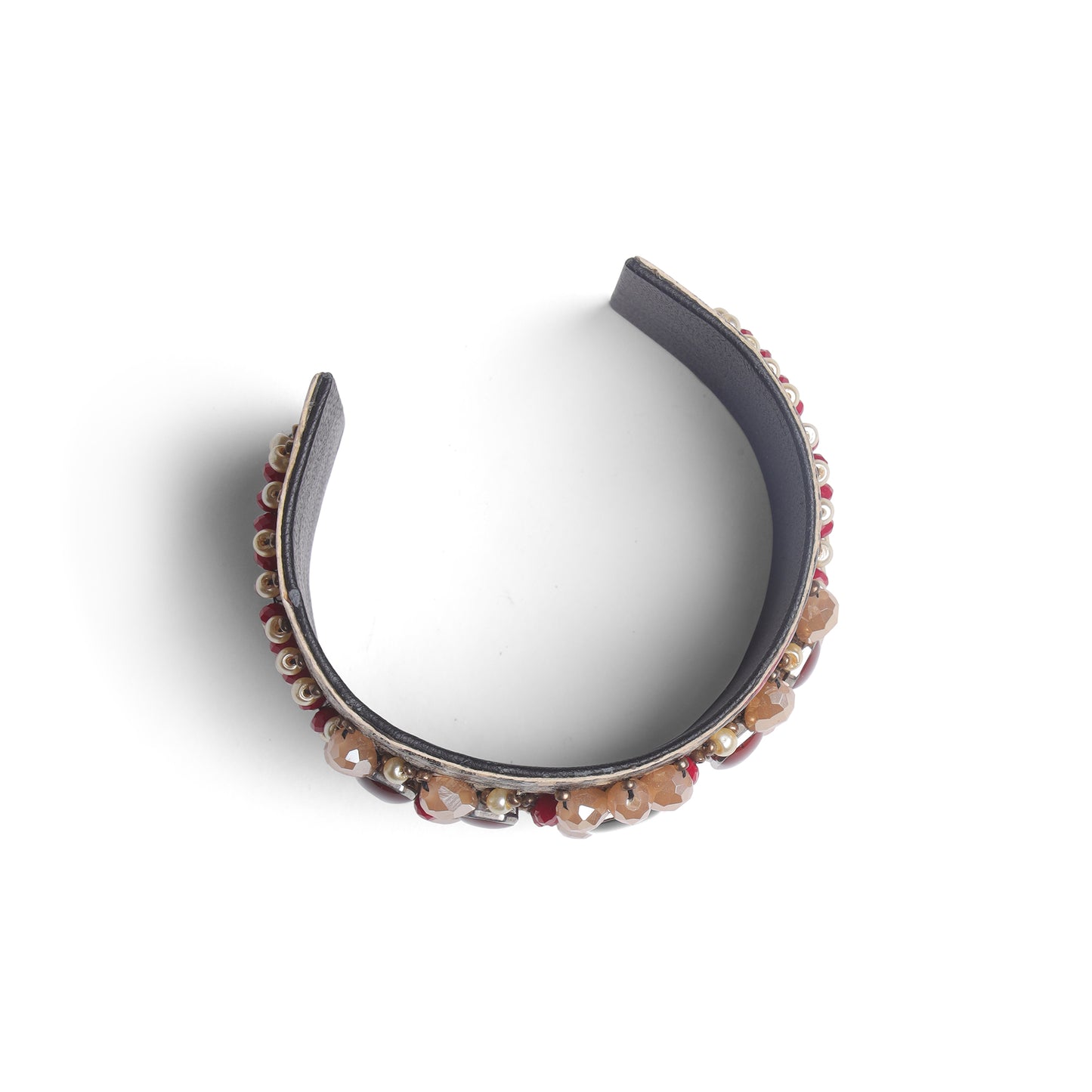 Red Stone Embellished Textured Statement Cuff Bangle for Women