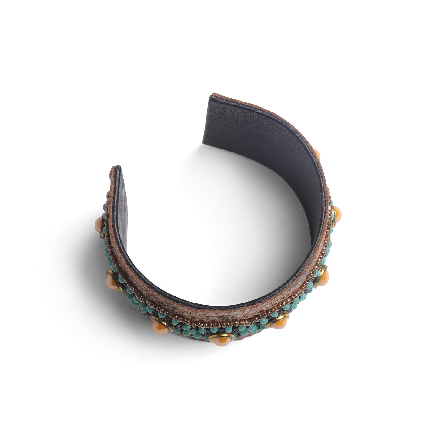 Turquoise & Amber Stone Embellished Textured Cuff Bangle for Women