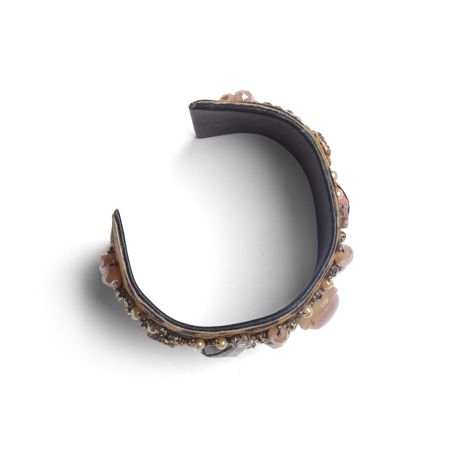 Handcrafted Leopard Print Cuff Bangle with Stone & Pearl Detailing