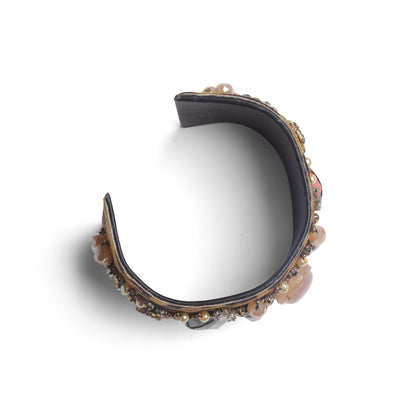 Handcrafted Leopard Print Cuff Bangle with Stone & Pearl Detailing