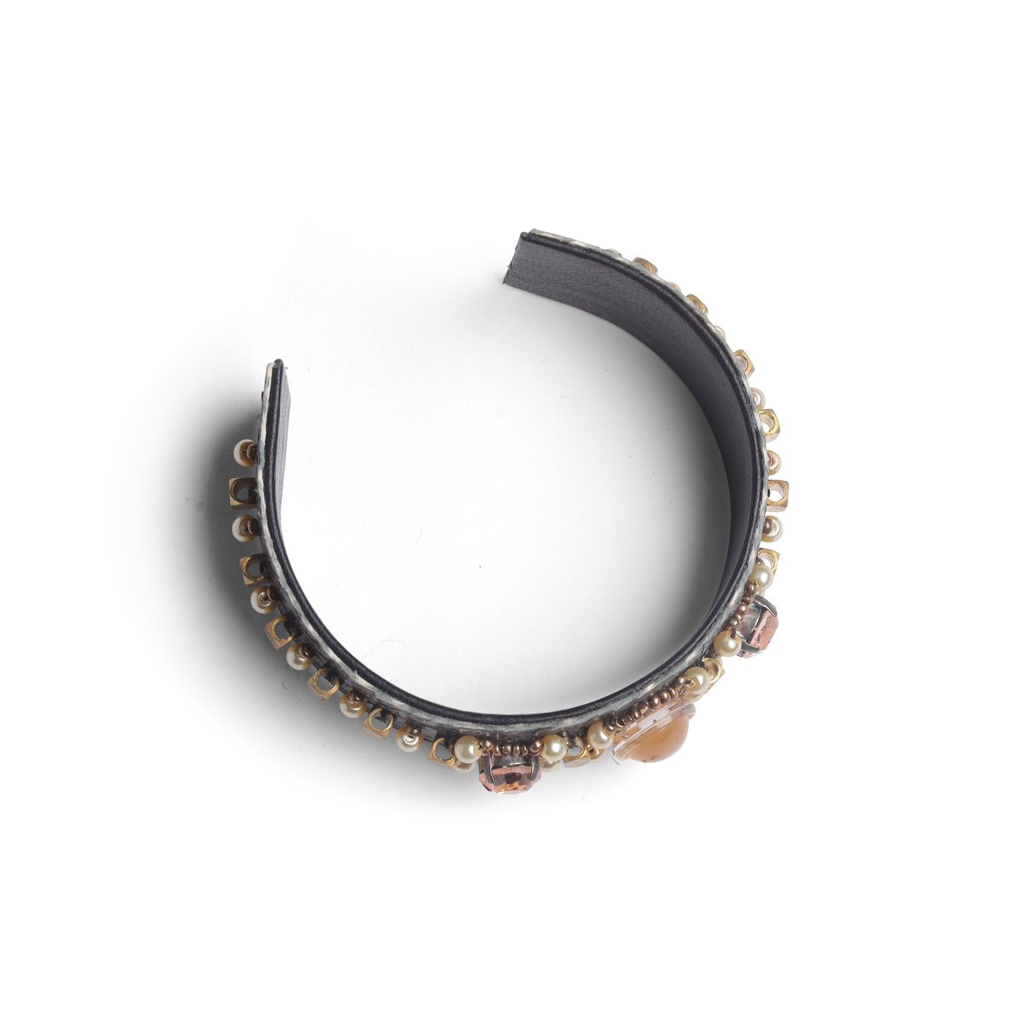 Black Cuff Bangle with Stone & Pearl Embellishments