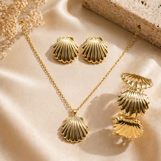 Dazelio Gold-Tone Stainless Steel Seashell Jewellery Set for Women