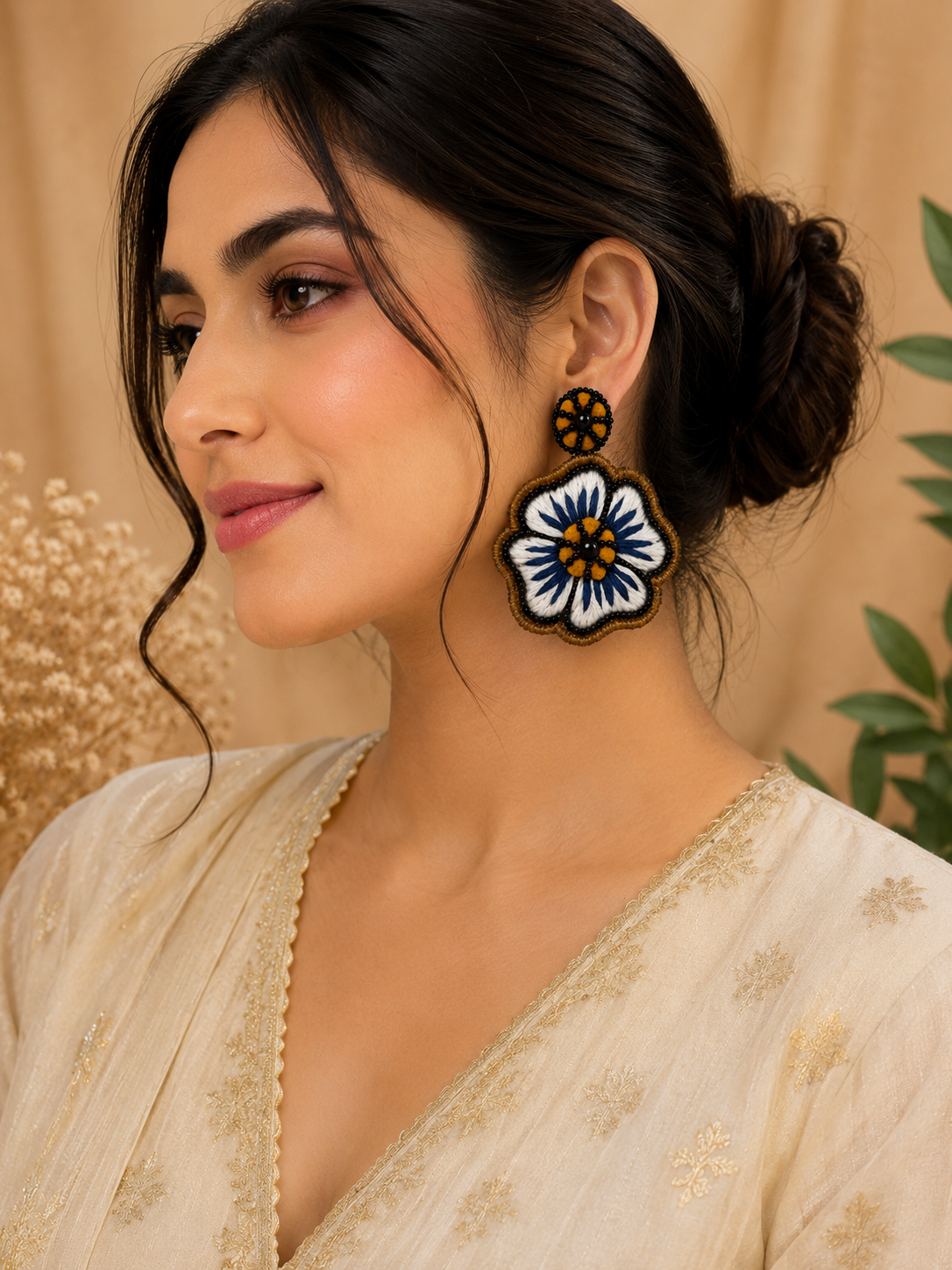 Amicaslexia Floral Embroidered Statement Earrings