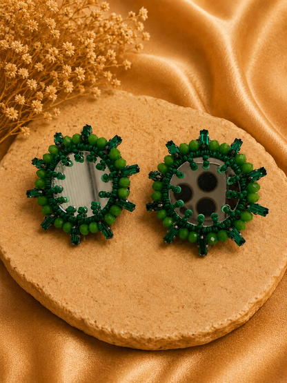 Amicaslexia Emerald Mirror Beaded Statement Earrings
