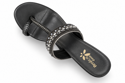 Women’s Black Heeled Sandals with Rhinestone Detailing