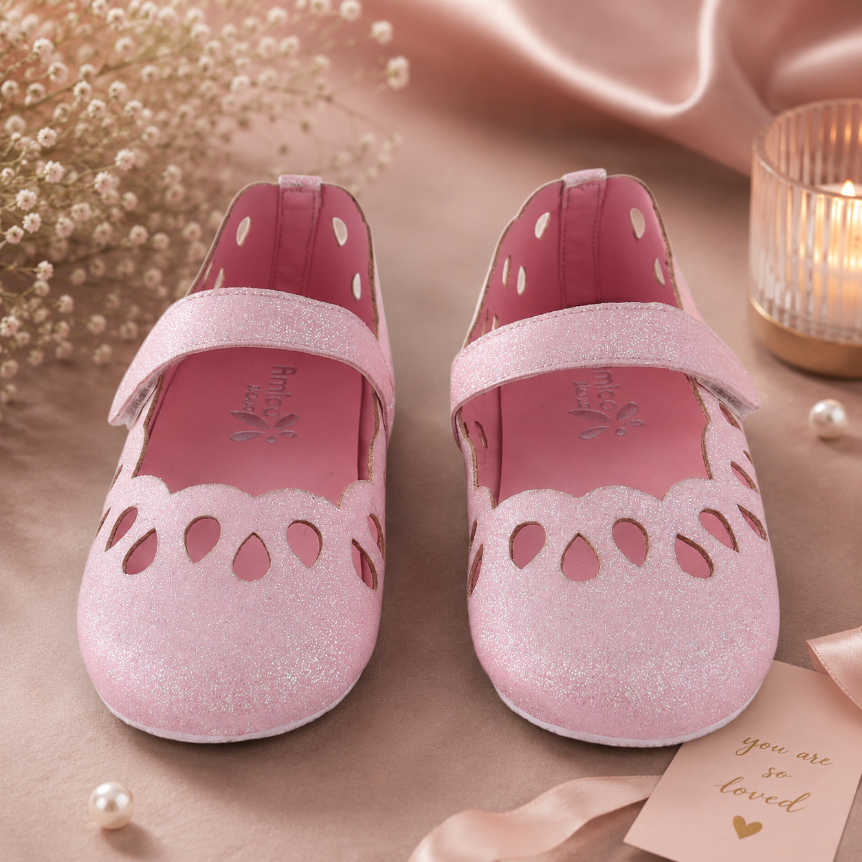 AmicaSlexia Girls Pink Glitter Ballerina Flats
