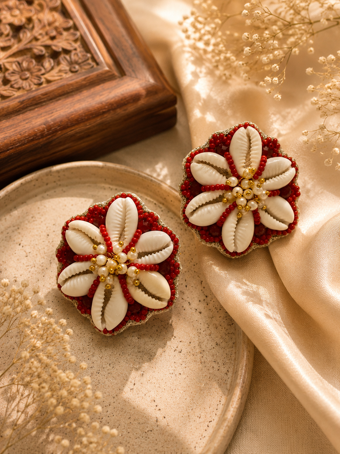 Coastal Bloom Shell Beaded Statement Earrings