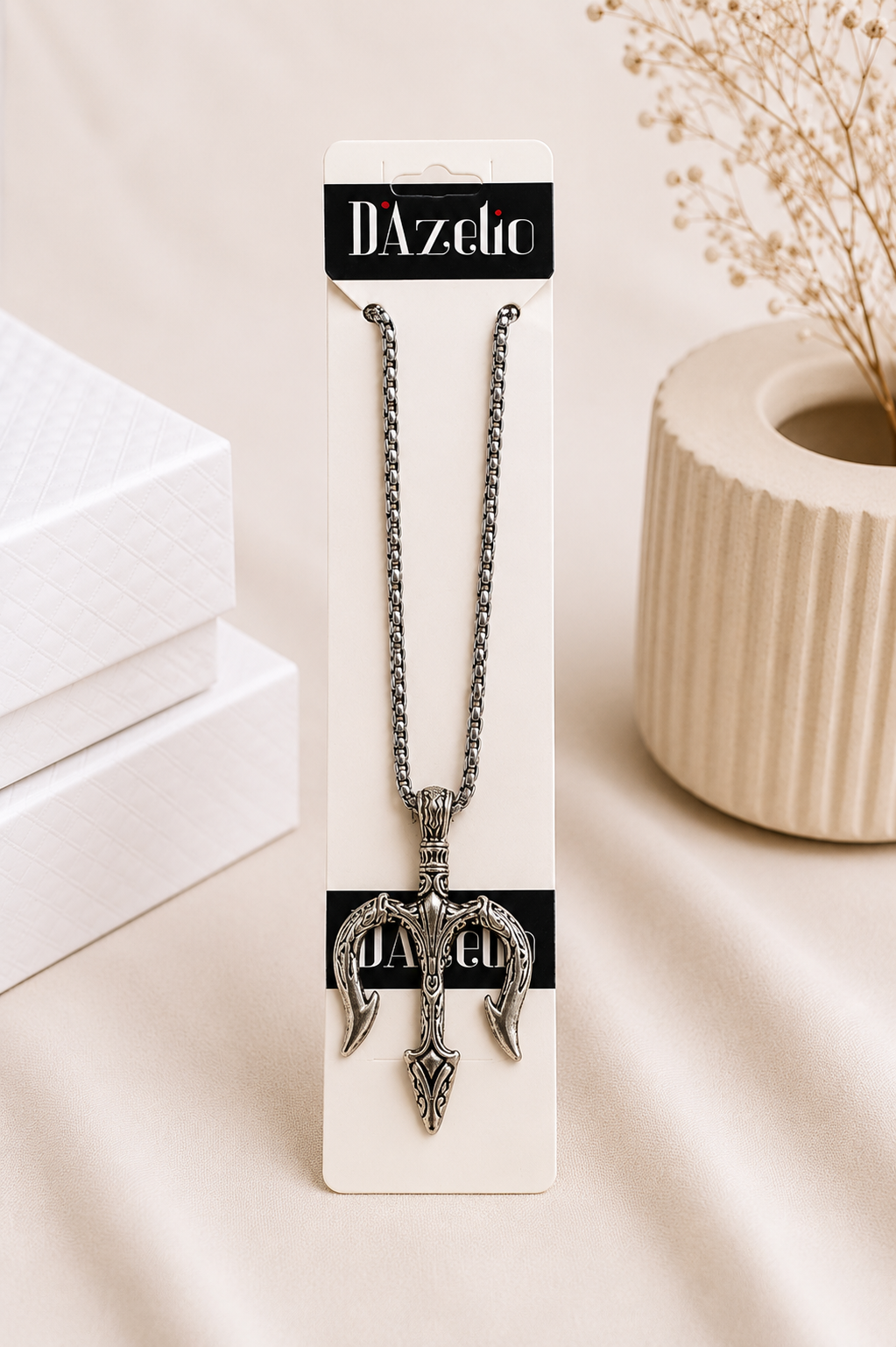 Dazelio Silver Trident Pendant Necklace for Men