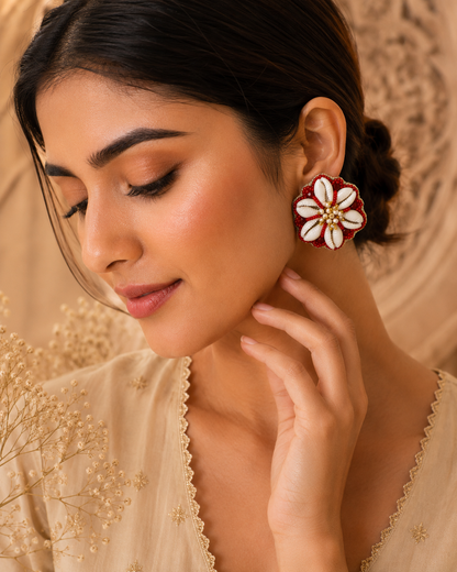 Coastal Bloom Shell Beaded Statement Earrings