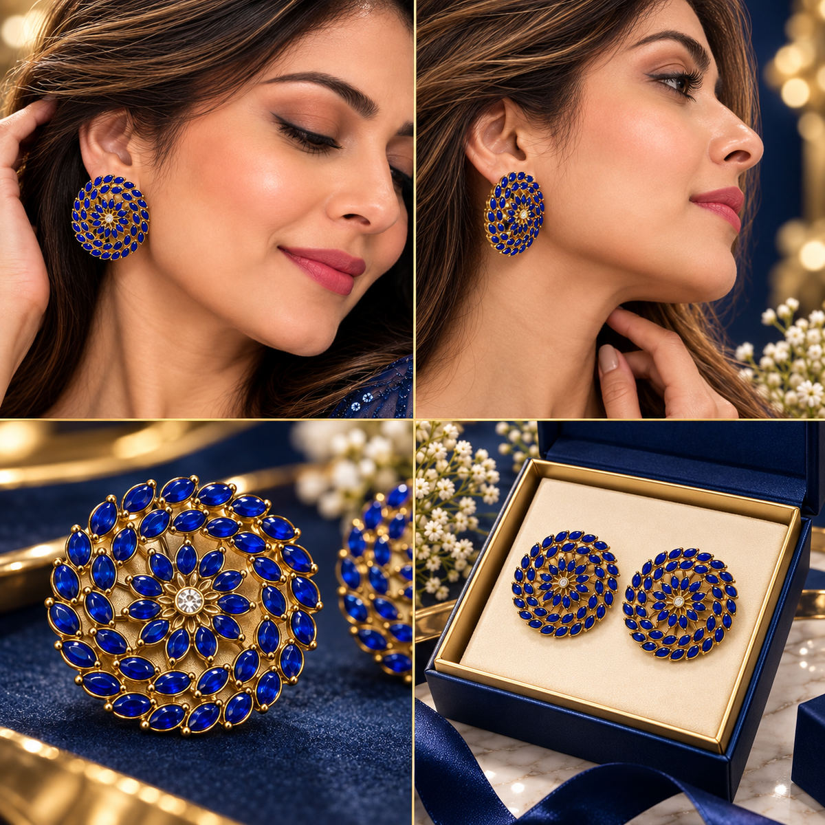 Amica Slexia Royal Blue & Gold Statement Earrings